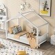 preview thumbnail 1 of 8, Twin Size House Platform Bed with Roof Design, Pine Wood Frame, Open Concept with Headboard & Footboard for Kids Room, White