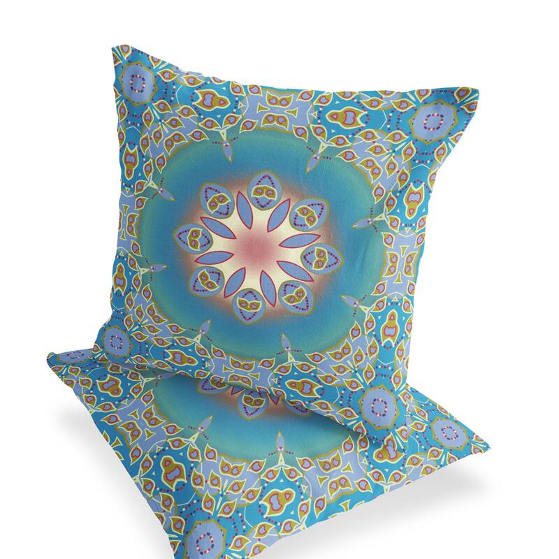 HomeRoots Set of Two 16" X 16" Blue and Green Blown Seam Eclectic Indoor Outdoor Throw Pillow - 16.00' X '16.00' X '5.00