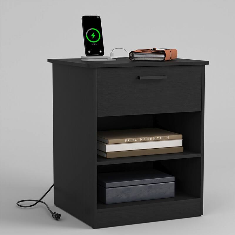 Nightstand with Charging Station,2 USB,Type C,Drawer,Adjustable Shelf