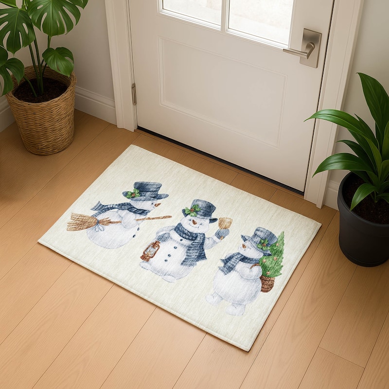 Premium Washable Super Soft Winter Holiday Snowman Mayfield Rug - Ivory - 1'8" x 2'6"