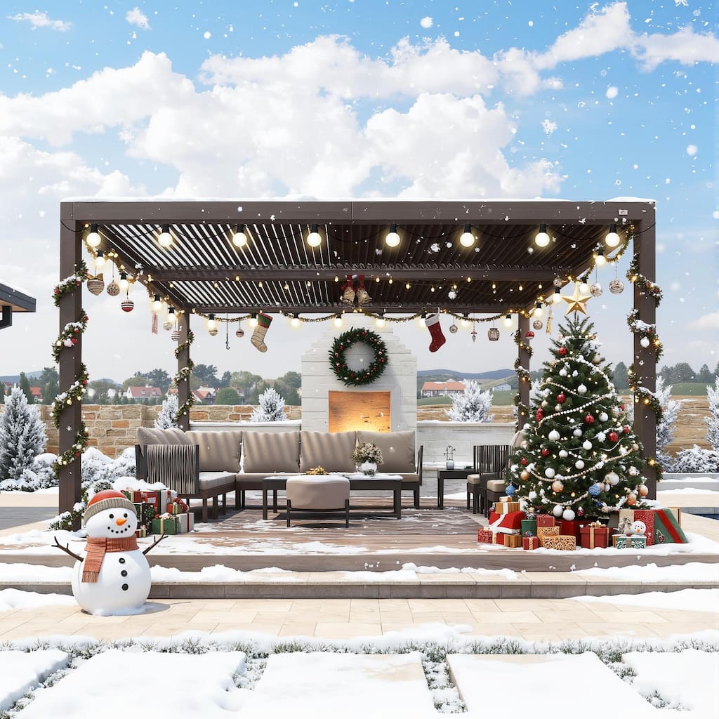 PURPLE LEAF Bronze Louvered Pergola with Adjustable Roof for Deck Backyard Garden Hardtop Gazebo