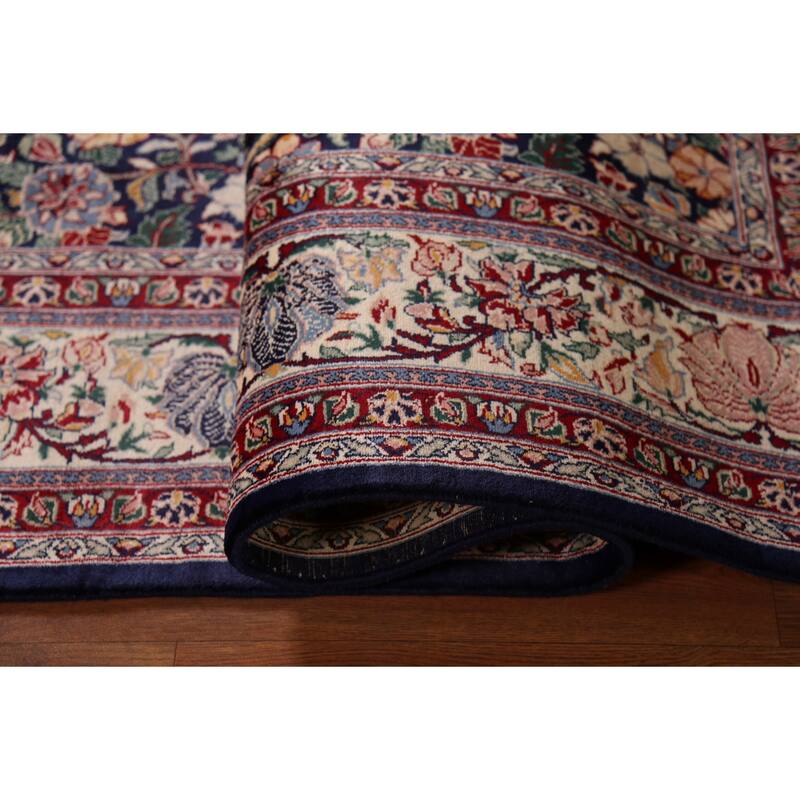 Blue Floral Aubusson Vegetable Dye Area Rug Hand-Knotted Wool Carpet - 6'0"x 9'0"