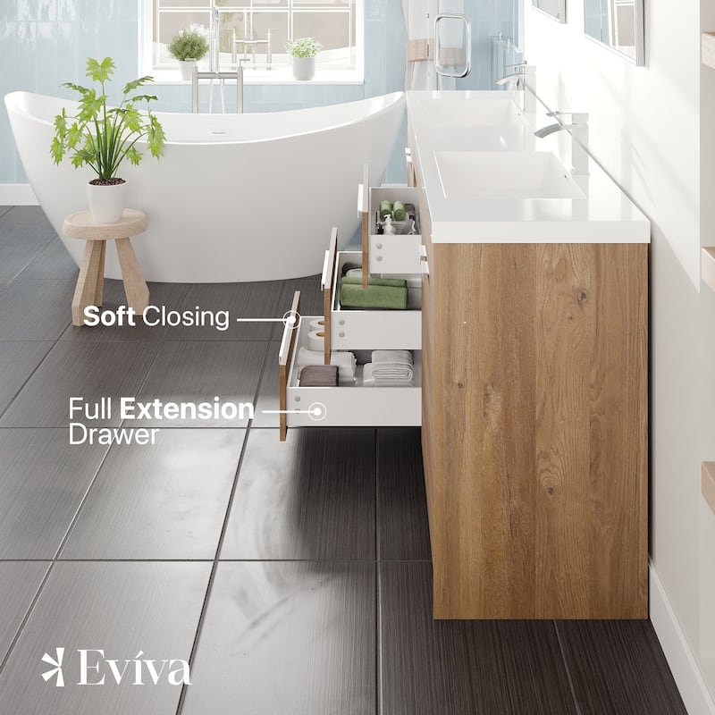 Lugano 84 in. Natural Oak DS Bath Vanity with Acrylic Top & Integrated Sinks