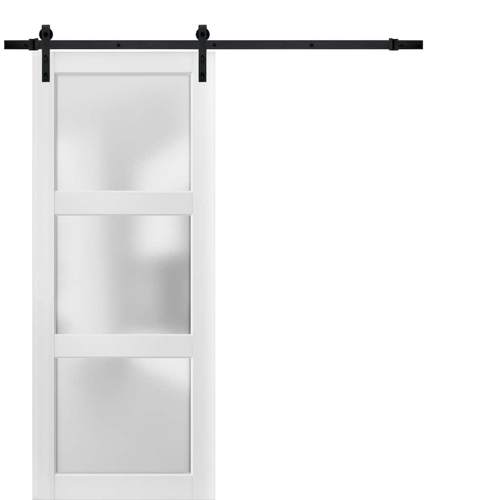 Sturdy Barn Door Frosted Glass 3 Lites / Lucia 2552 White