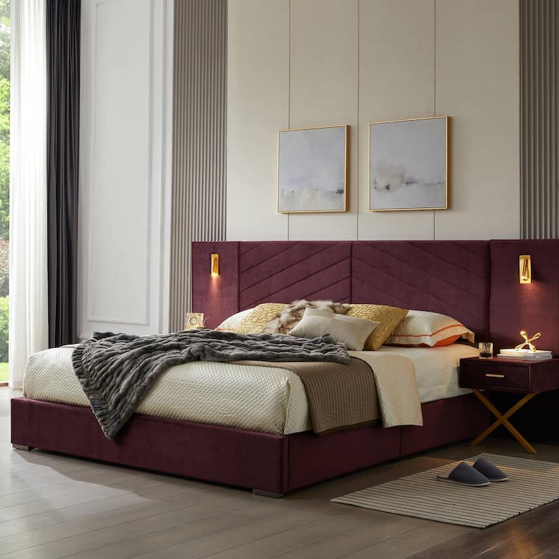 Rossetta Queen Size Bed Frame with Vertical Channel Tufted Wingback Headboard, Easy Assembly