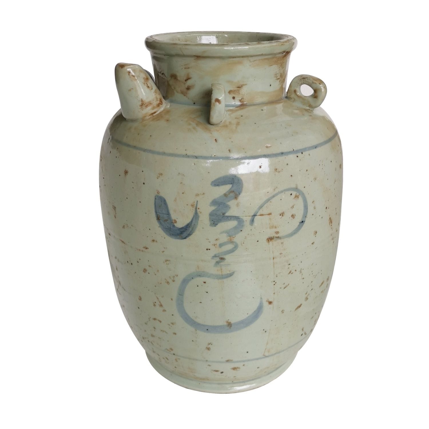 16 in H Blue And White Silla Calligraphy Four Ear Jar Porcelain
