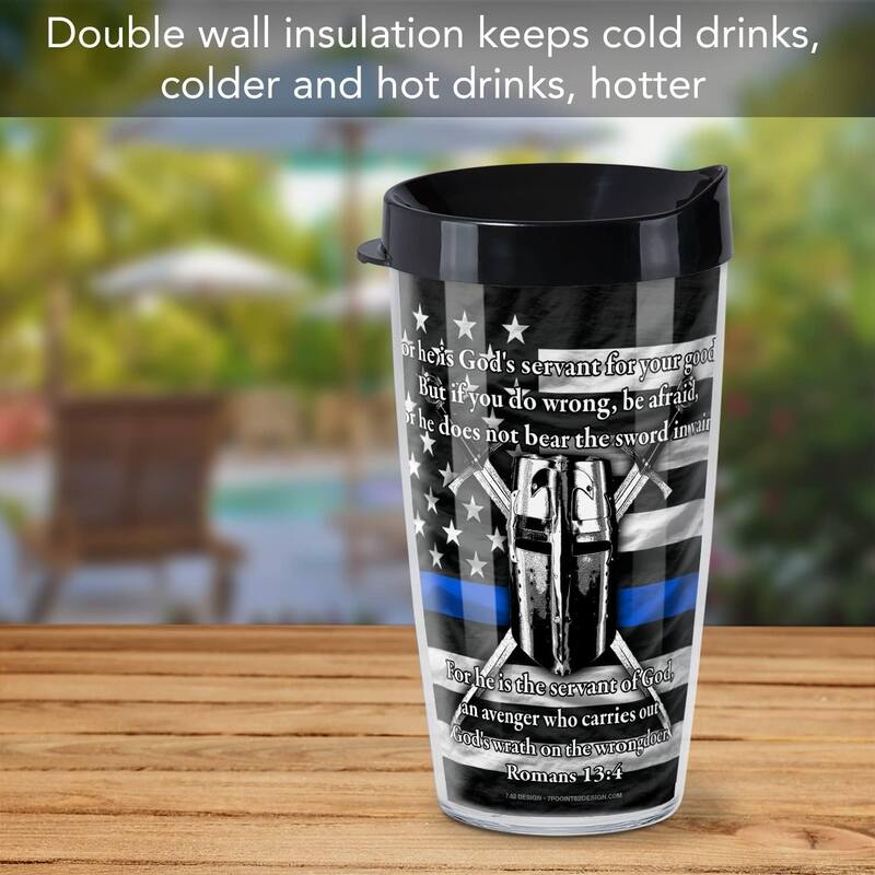 Blue Line Double Wall Insulated Unbreakable Plastic Tumbler with Lid Holds 16 Ounces BPA Free Microwave Safe Dishwasher Safe