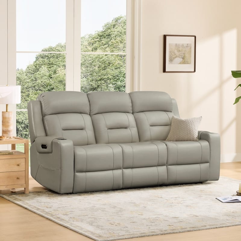 Spruce & Spring Genuine Leather Power Reclining Sofa with Wireless Charging