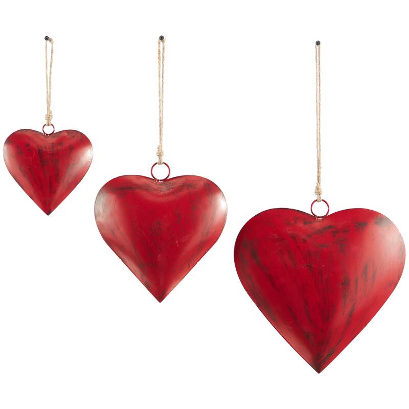 Gold, Red or Gray Metal Heart Decorative Bell with Hanging Rope (Set of 3)
