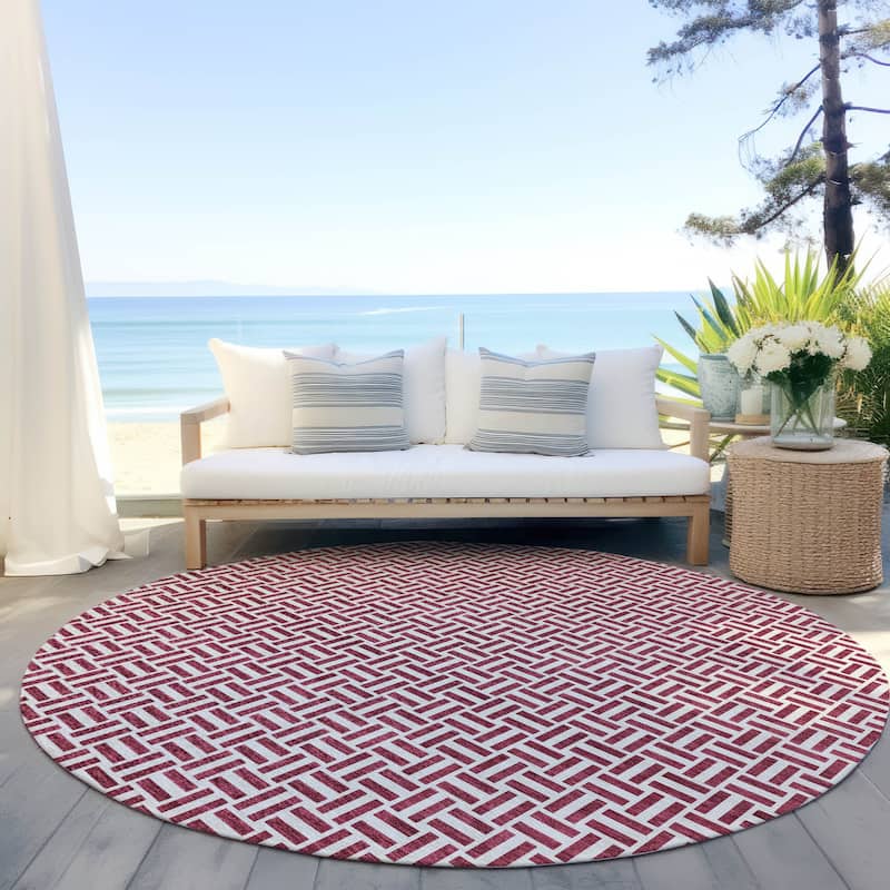 Machine Washable Indoor/ Outdoor Chantille Contemporary Casual Rug - Burgundy - 8' x 8'