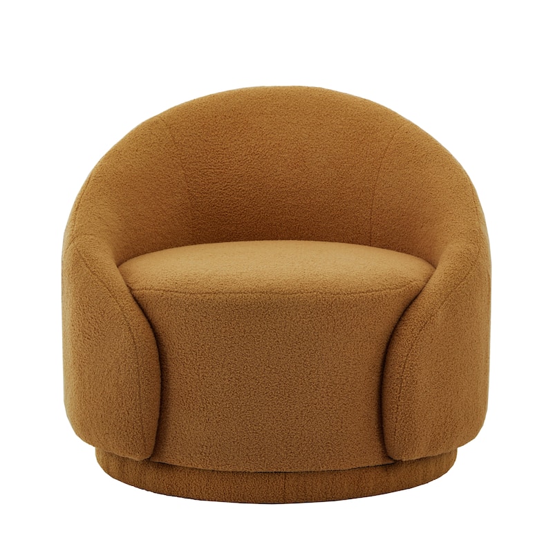 Boucle Barrel Chair Upholstered 360°Swivel Armchair