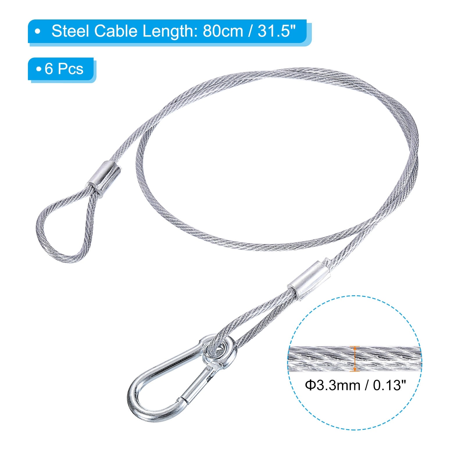 Stainless Steel Safety Cable Flexible Security Wire Rope Lock Double Loops with HooK, for Stage Lighting Luggage