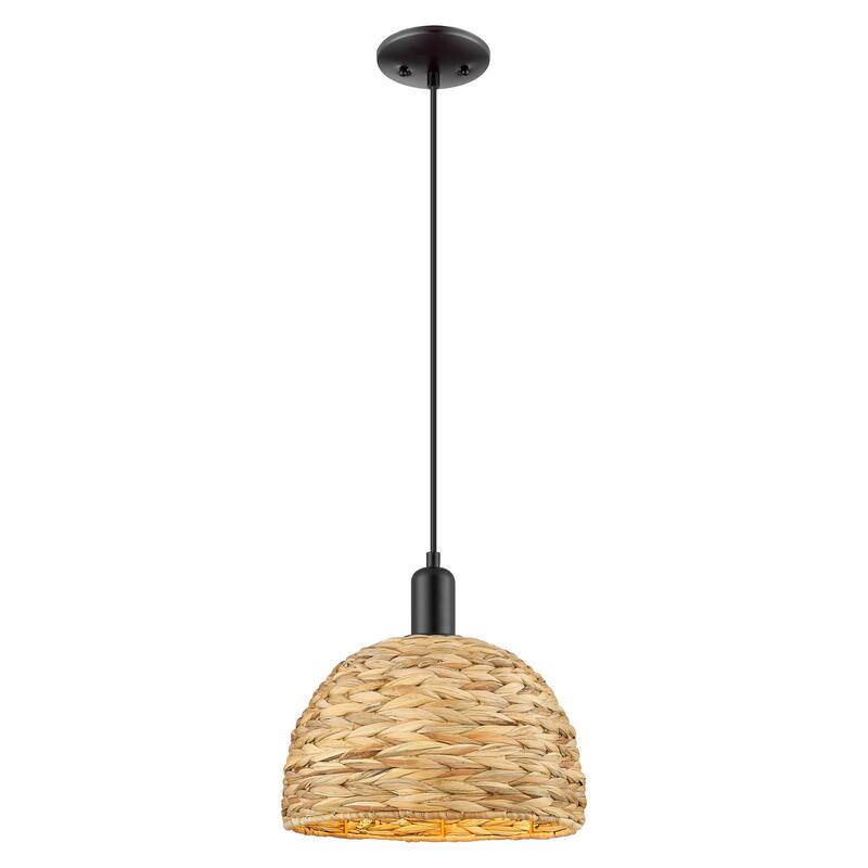 Innovations Lighting Endless Possibilities Arcadia - Woven Rattan - 1 Light 12" Cord Hung Mini Pendant - Matte Black