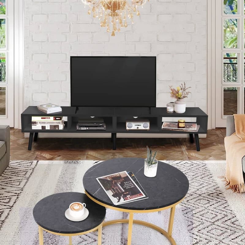 Mid Century Modern TV Stand for TVs up to 65 Inch Wood Media Console with Open Shelves and Cable Management