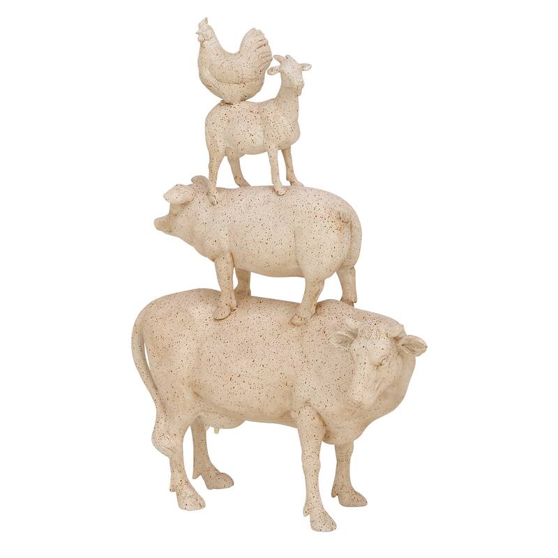 White Polystone Stacked Farm Animals Decorative Sculpture - 14 x 4 x 18