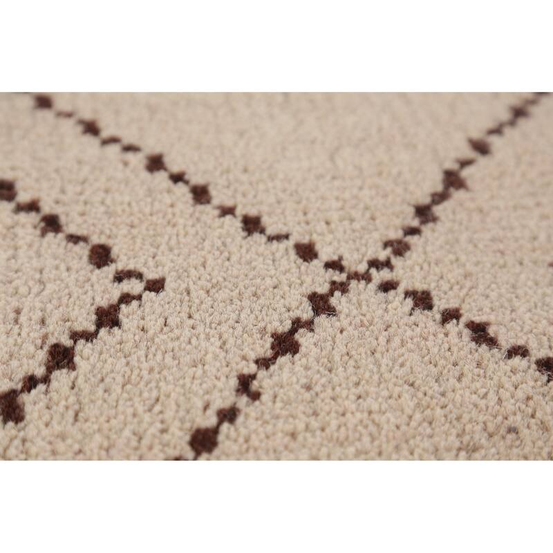 Hand Knotted Oriental 100% Wool Carpet Modern Geometric Beige & Ivories Moroccan Area Rug - 8' 0'' X 5' 0''