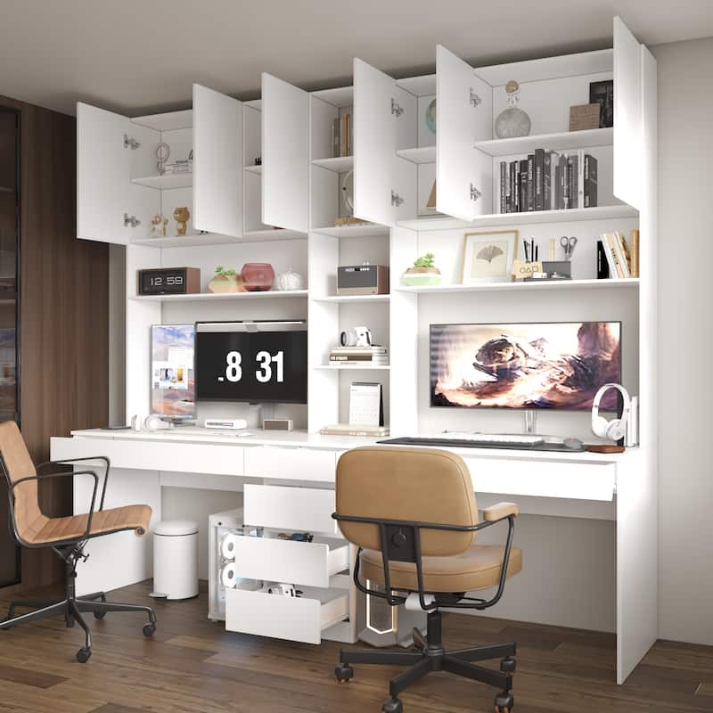 Dual-Person Modern Workstation Spacious White Gaming and Office Desk