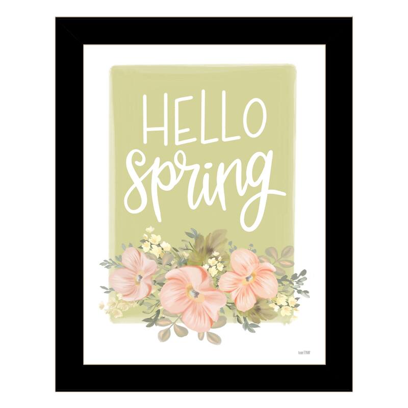 TrendyDecor4U Contemporary "Hello Spring Floral" Framed Print Wall Art - Black