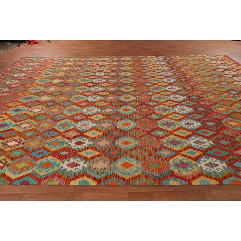 Multicolor Kilim Oriental Large Rug Flatweave Wool Carpet - 10'5" x 16'2"
