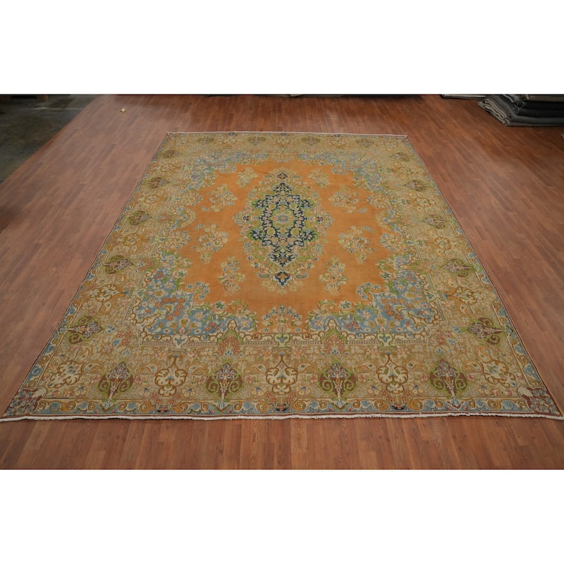 Hand Knotted Oriental 100% Wool Carpet Traditional Floral Oranges & Rust Mashad Area Rug - 12' 5'' X 10' 0''