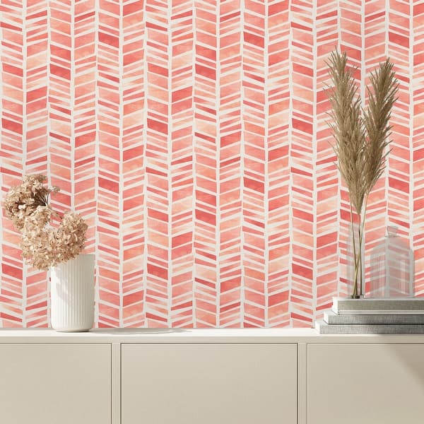 Coral Herringbone Pattern Peel and Stick Wallpaper - Overstock - 32616942