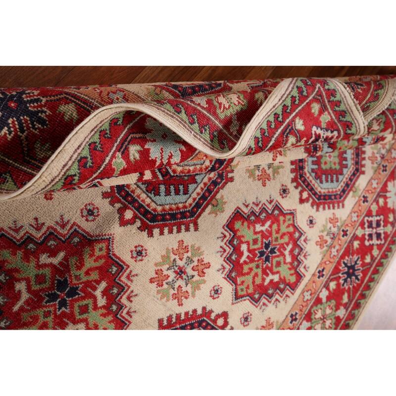 Beige / Ivory Kazak Oriental Area Rug Hand-Knotted Wool Carpet - 4'11" x 6'6"