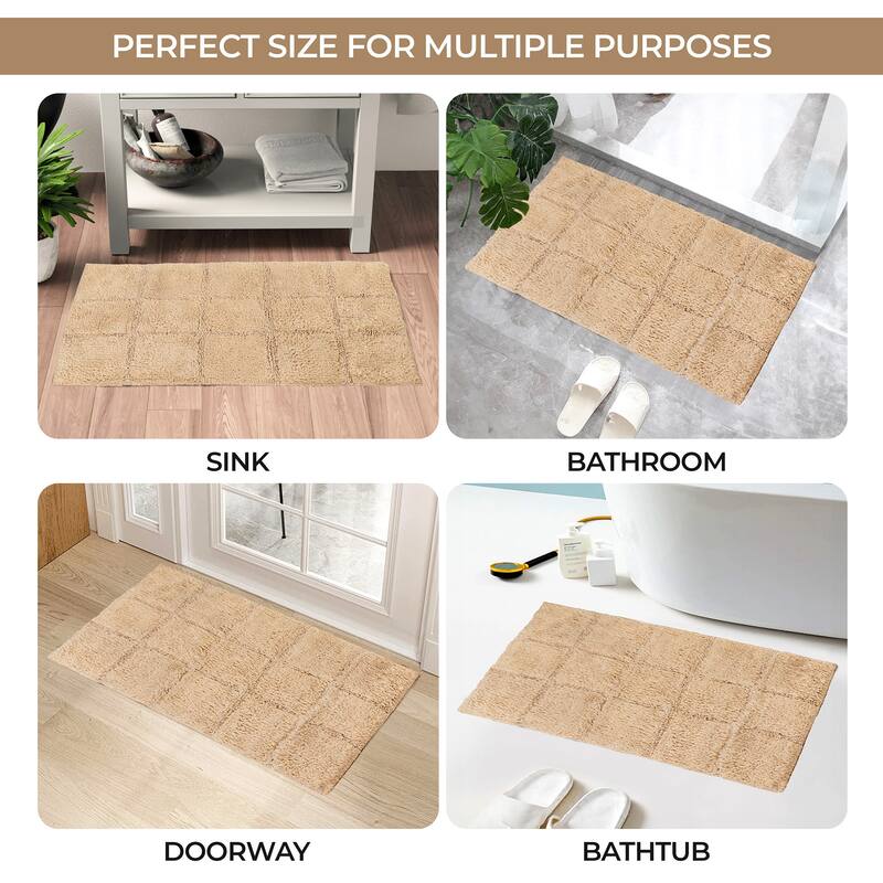 Superior Cotton Checkered 2-piece Non-skid Bath Rug Set