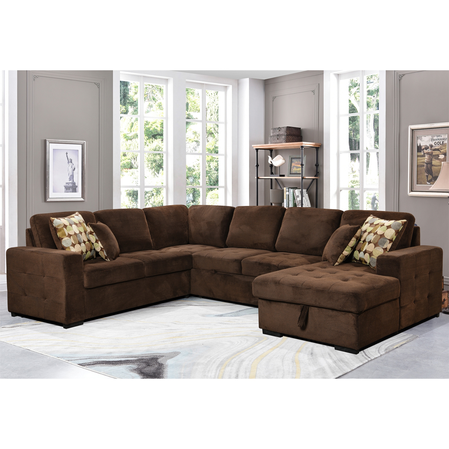 Brown u on sale shaped sofa