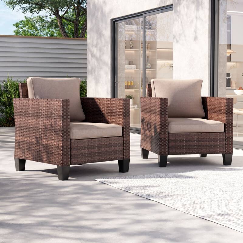 LIVOOSUN 2Pcs Outdoor Seating Sets Patio Brown Rattan Furniture Chair - Beige