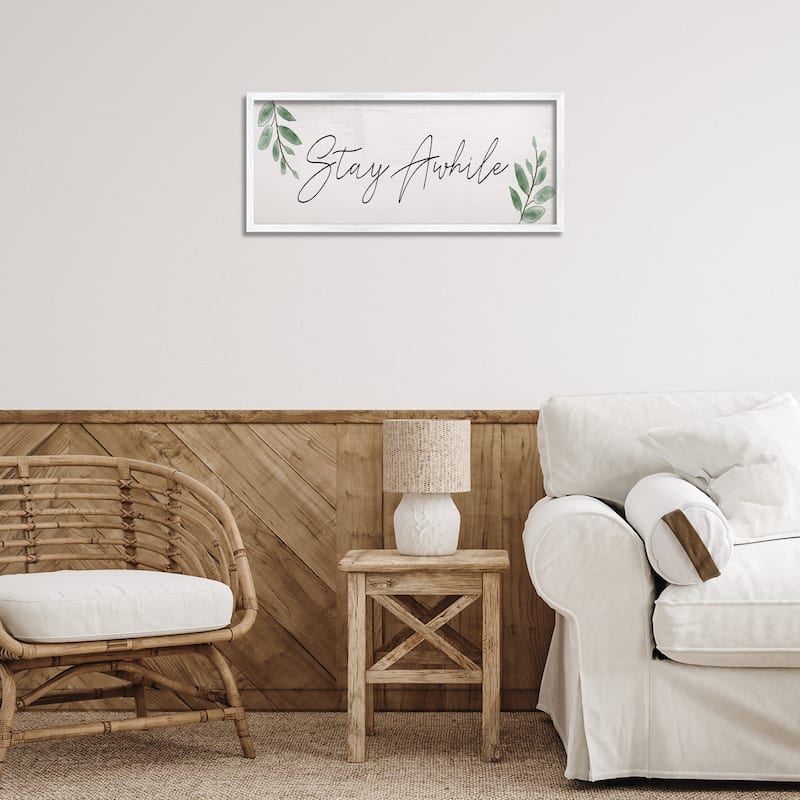 Stupell Stay Awhile with Plant Sprigs Framed Giclee Art Design By Lil' Rue