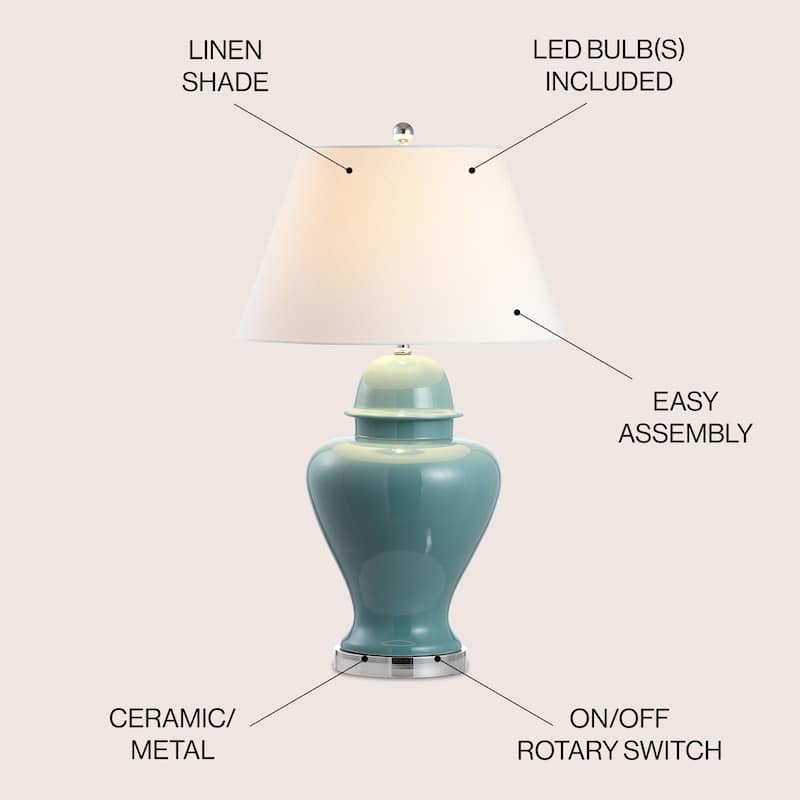 Watts 33" Ceramic/Iron Modern Classic LED Table Lamp, Green by JONATHAN Y