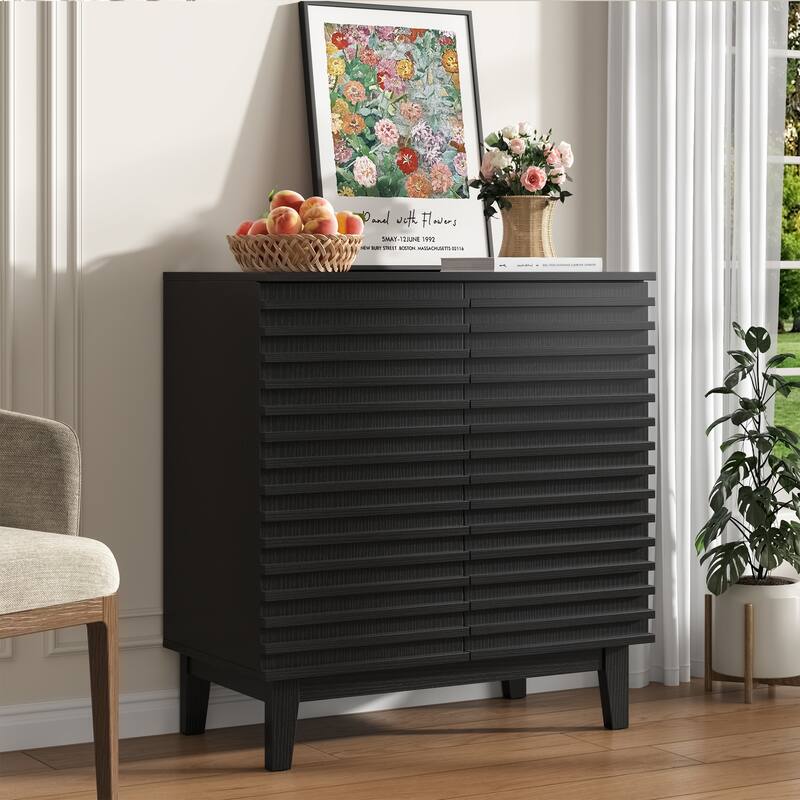 Fluted Sideboard Buffet Cabinet with Adjustable Shelves