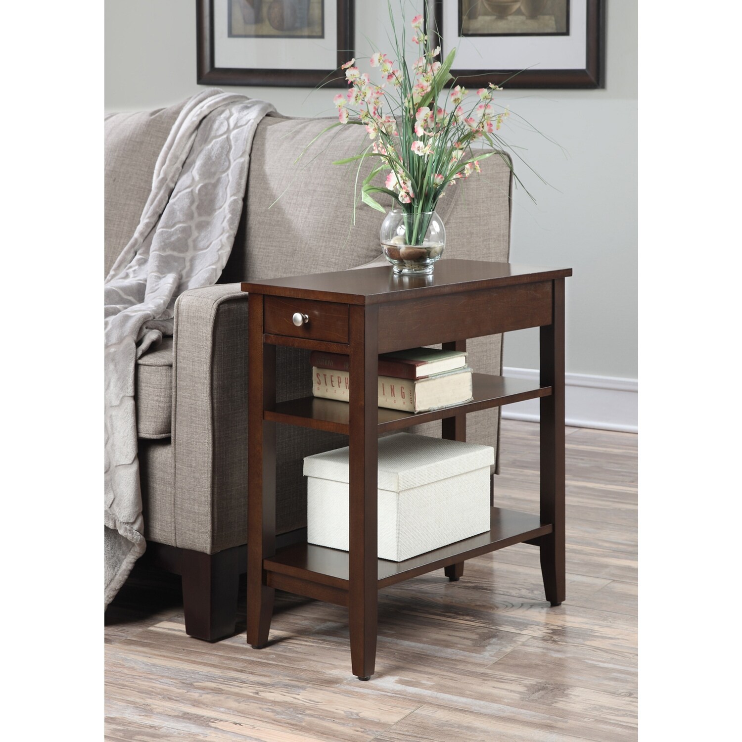 Vintage 3 Tier End Table with Drawer - Stylish Storage Side Table for Living Room, Bedroom - Compact Design - 24