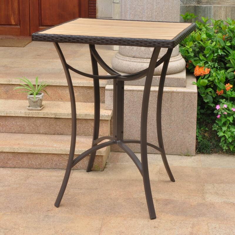 International Caravan Barcelona Resin Wicker / Aluminum 32-inch Square Outdoor Bar Table - Chocolate
