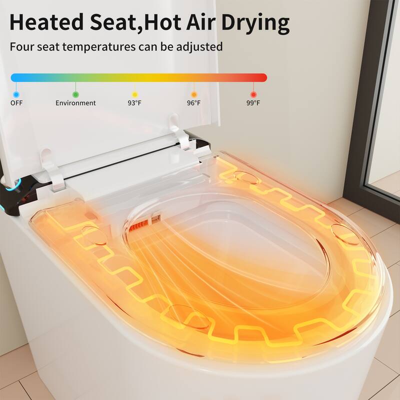Smart Toilet with Heated Bidet Seat Auto Open/Close Lid, Warm Water Wash & Dryer, High-Pressure Flush