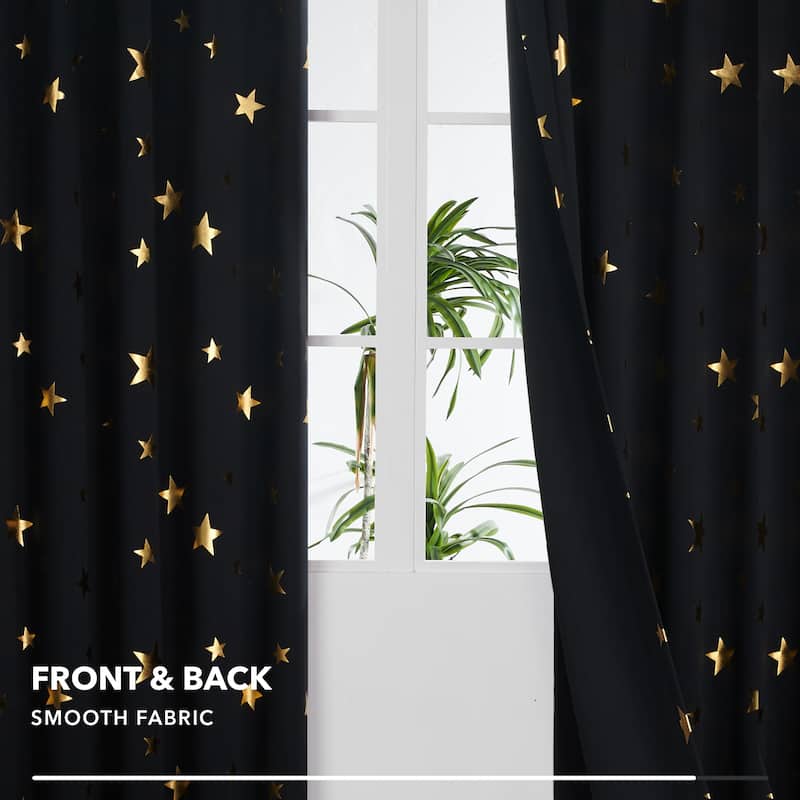 Gold Star Foil Room Darkening Curtains for Kids 2 Panels