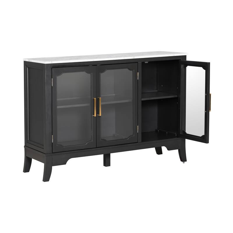 Roomfitters Large 3-Door Sideboard Storage Cabinet with Glass Accents