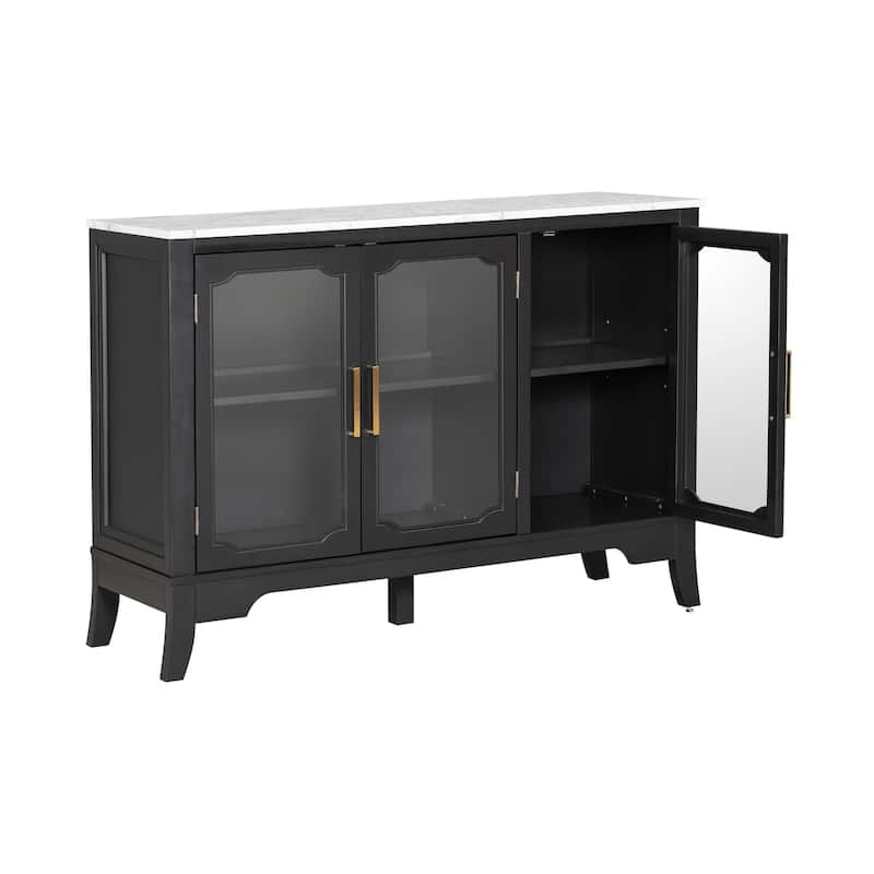 Storage Cabinet with 3 Glass Doors, Wooden Entryway Accent Cabinet, Buffet Cabinet with Adjustable Shelves for Living Room