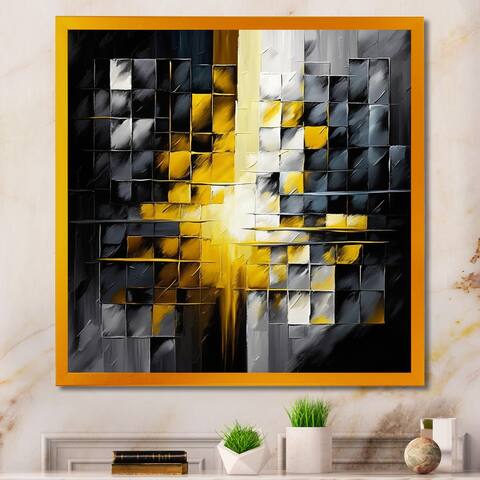 Designart "Abstract Geometric Black And Yellow IV" Animals Framed Art Print