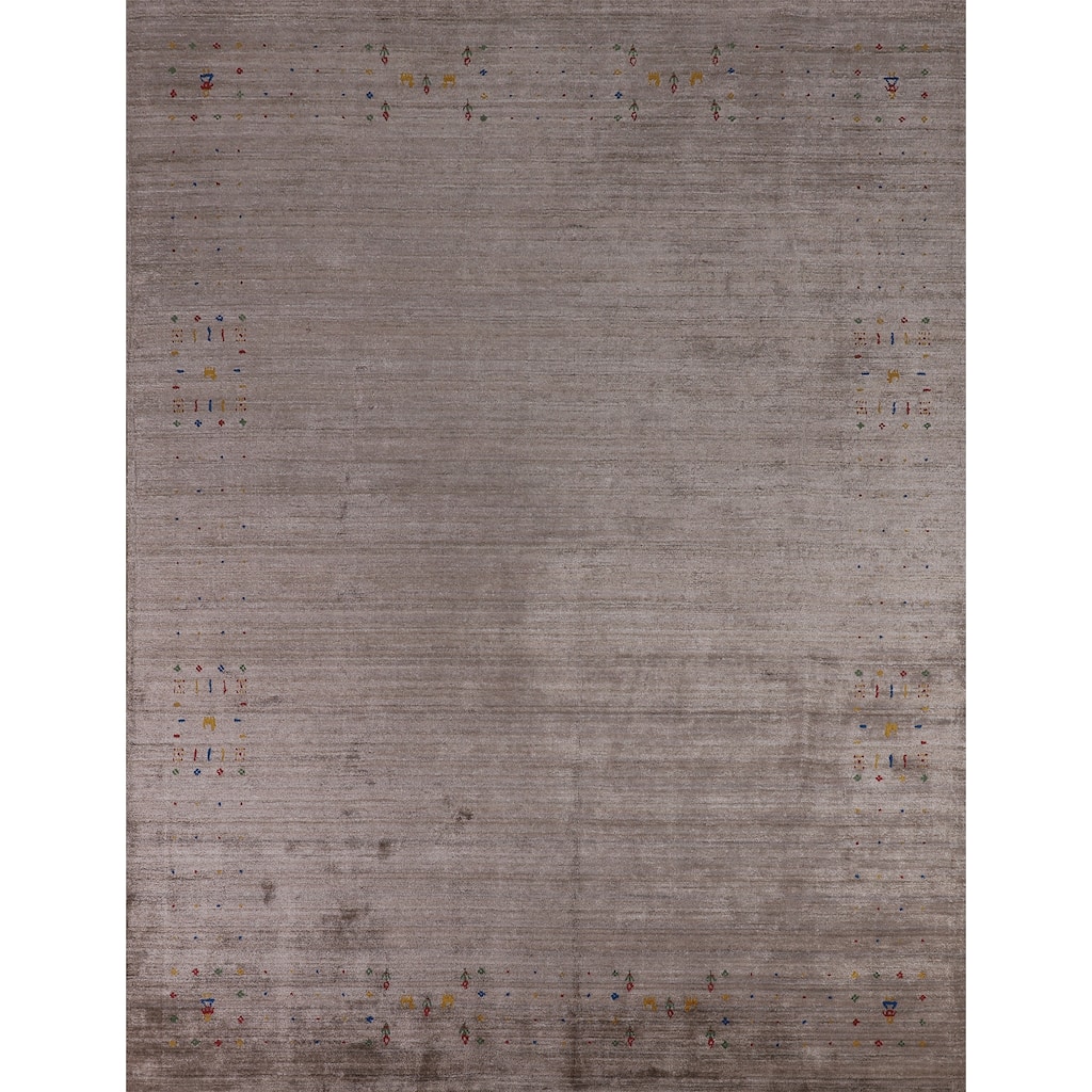 Gabbeh Oriental Area Rug Handmade Brown Silk Carpet - 7'11" x 9'9"