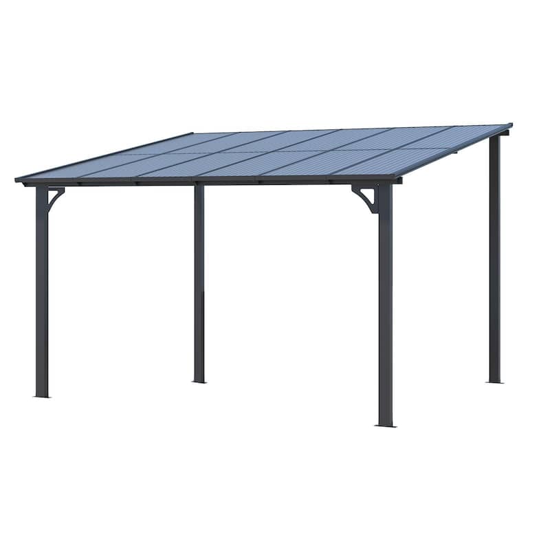 10X12Ft Outdoor Pergola Gazebo, Wall Mounted Lean to Awning Gazebo