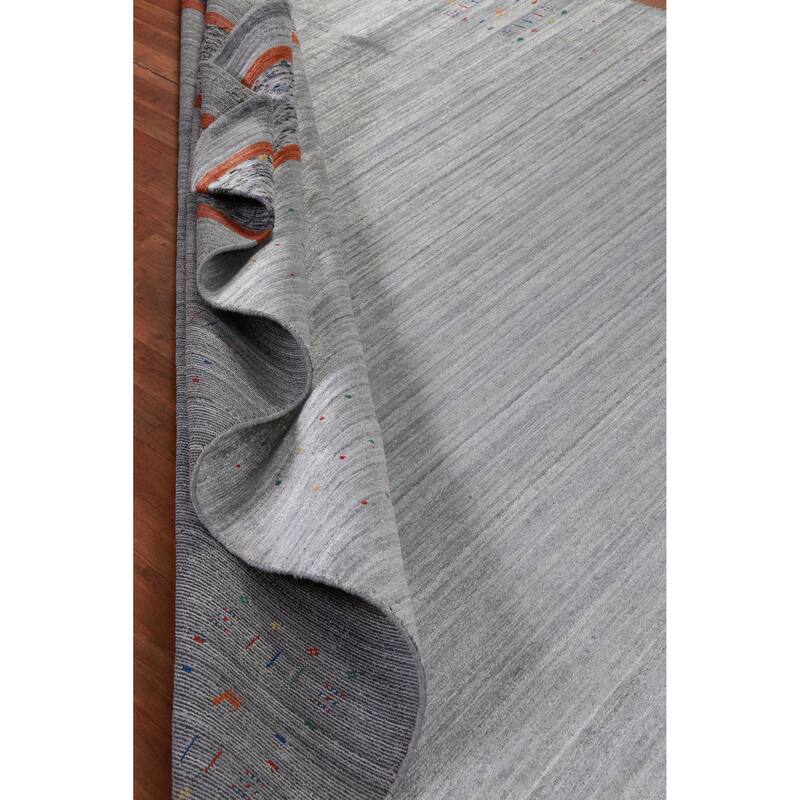 Hand Knotted Oriental Viscose Silk Carpet Tribal Stripe Greys & Charcoal Gabbeh Area Rug - 10' 0'' X 8' 4''