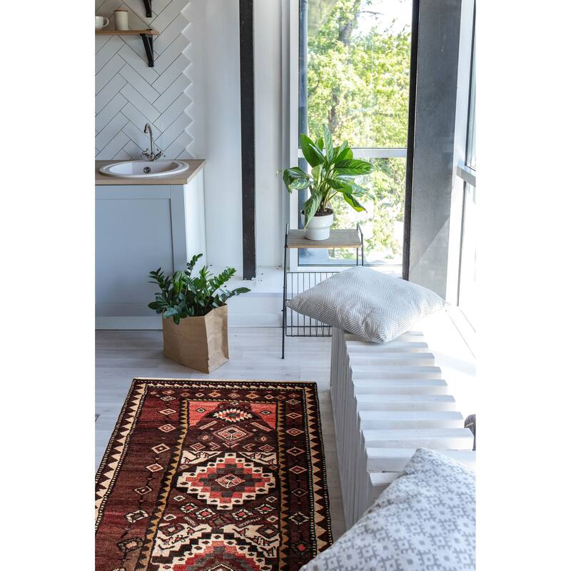 ECARPETGALLERY Hand-knotted Melis Vintage Dark Brown Wool Rug - 3'5 x 9'8