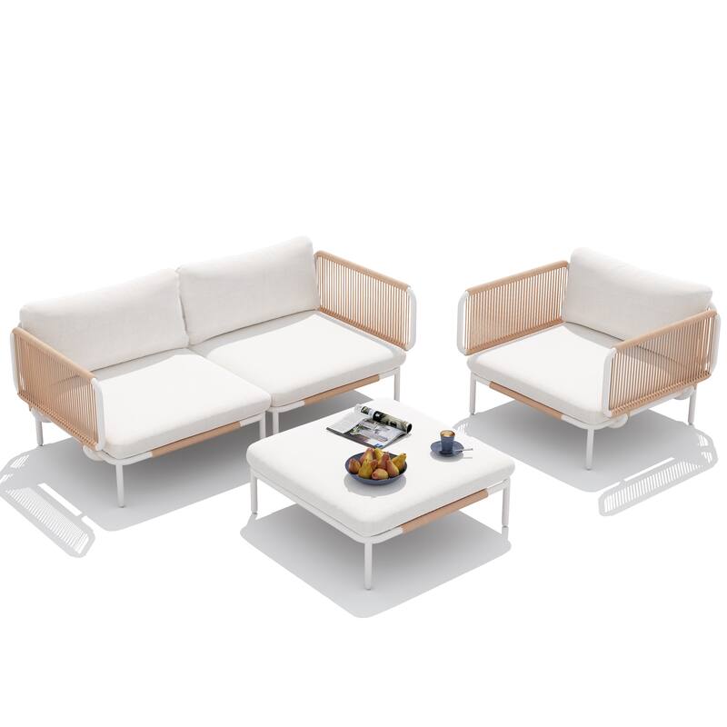 Outdoor Patio Cushion Sectional Sofa Set Furniture DIY Free Combination Set - Beige,4Seat&7arms - 4-Piece
