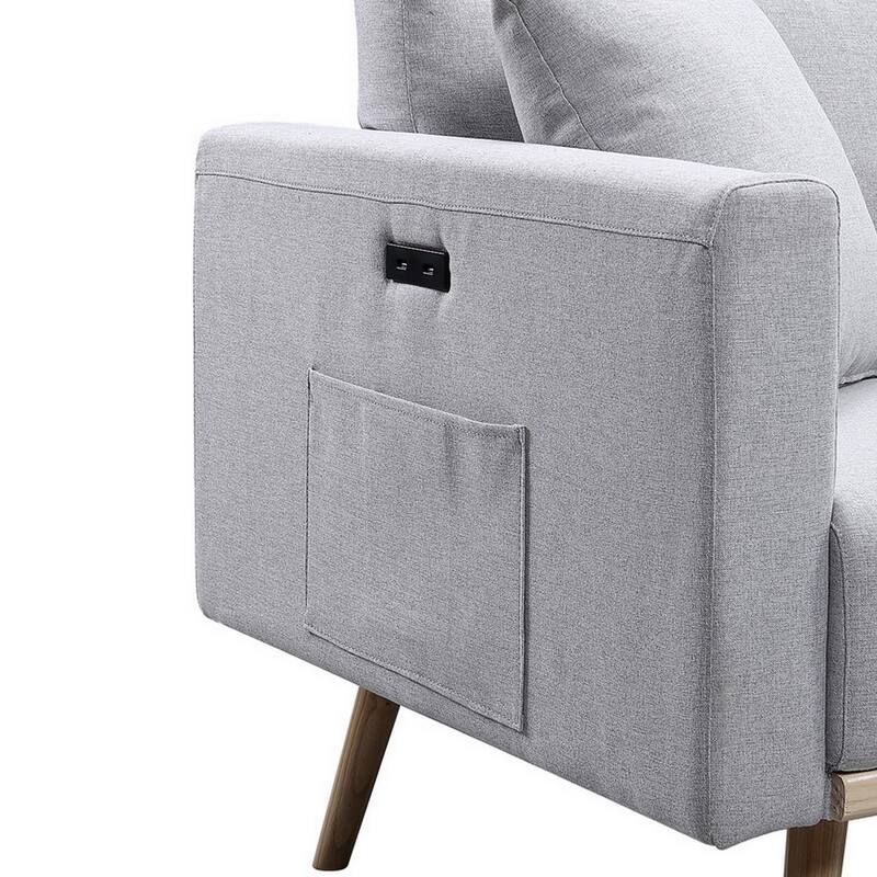 Mico 33 Inch Modern Sofa Chair with USB Ports and Pocket, Light Gray Fabric