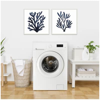 Kate and Laurel Sylvie Beaded Coastal Coral Seaweed Botanical 5 and 7 Framed Canvas Art Set by The Creative Bunch Studio