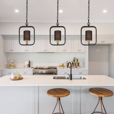 Evaie Modern Black Gold 1-light Island Pendant Lights Fabric Rectangle Lighting - L 7.5"x W 3"x H 12"