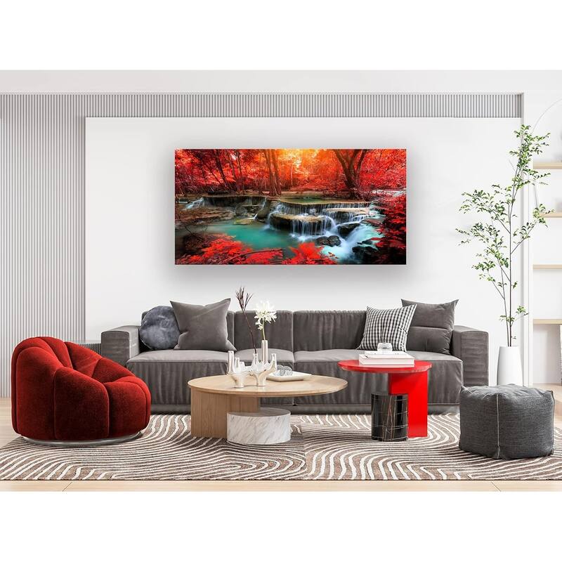 Wall Art Decor Canvas Print Picture Red Forest Waterfalls