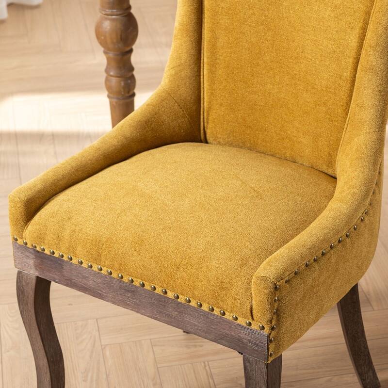 Ultra Side Dining Chair Set of 2 - Modern High Back Fabric Chairs with Bronze Nailhead Trim