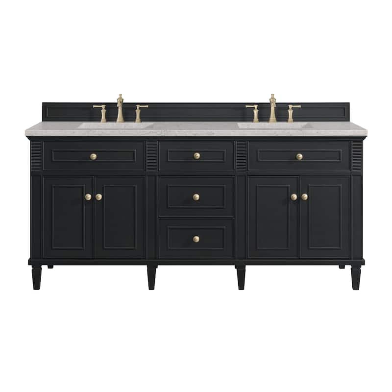 James Martin Vanities 424-V72-3EJP Lorelai 72" Double Basin Wood - Black Onyx - Anthracite Finish